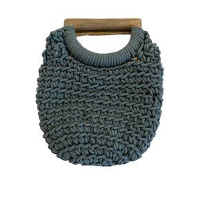 A New Day Blue Crochet / Wood Handles /Small Bucket Handbag- NWOT